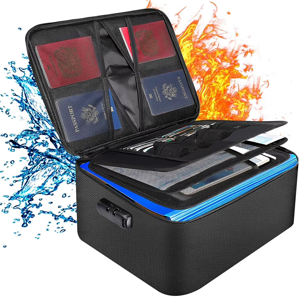 Fireproof & Water-Resistant Document Organizer Bag 4-Layer Large Space,File Storage Case with Lock Safe for Important Documents