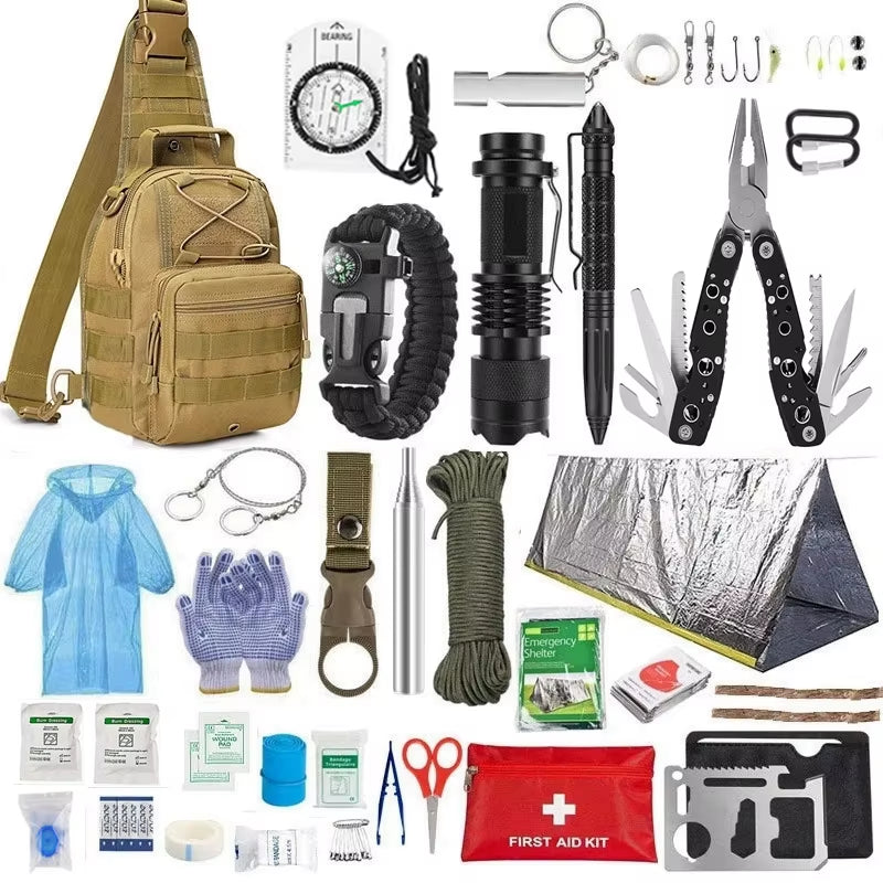 Emergency Survival Kit Gear Professional Militaryfirst Aid Kitl Equipment for Men Dad Husband Who like Hiking Camping Outdoor