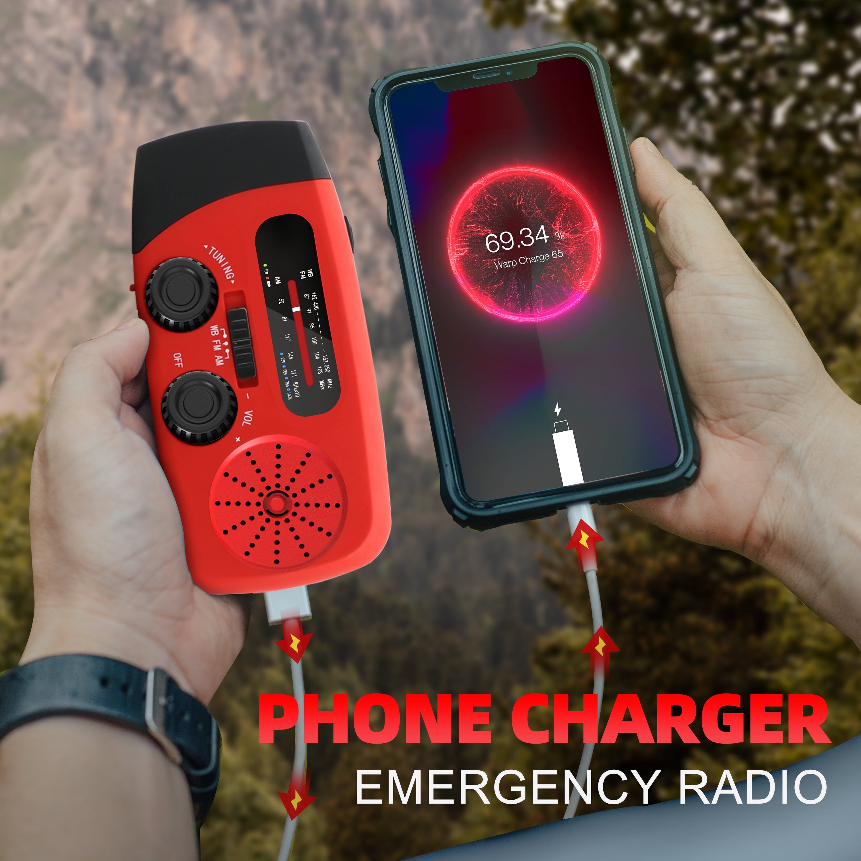 Emergency Hand Crank Radio,7400Mwh AM/FM/NOAA Solar Radio with USB Charged and LED Flashlights for Hurricane