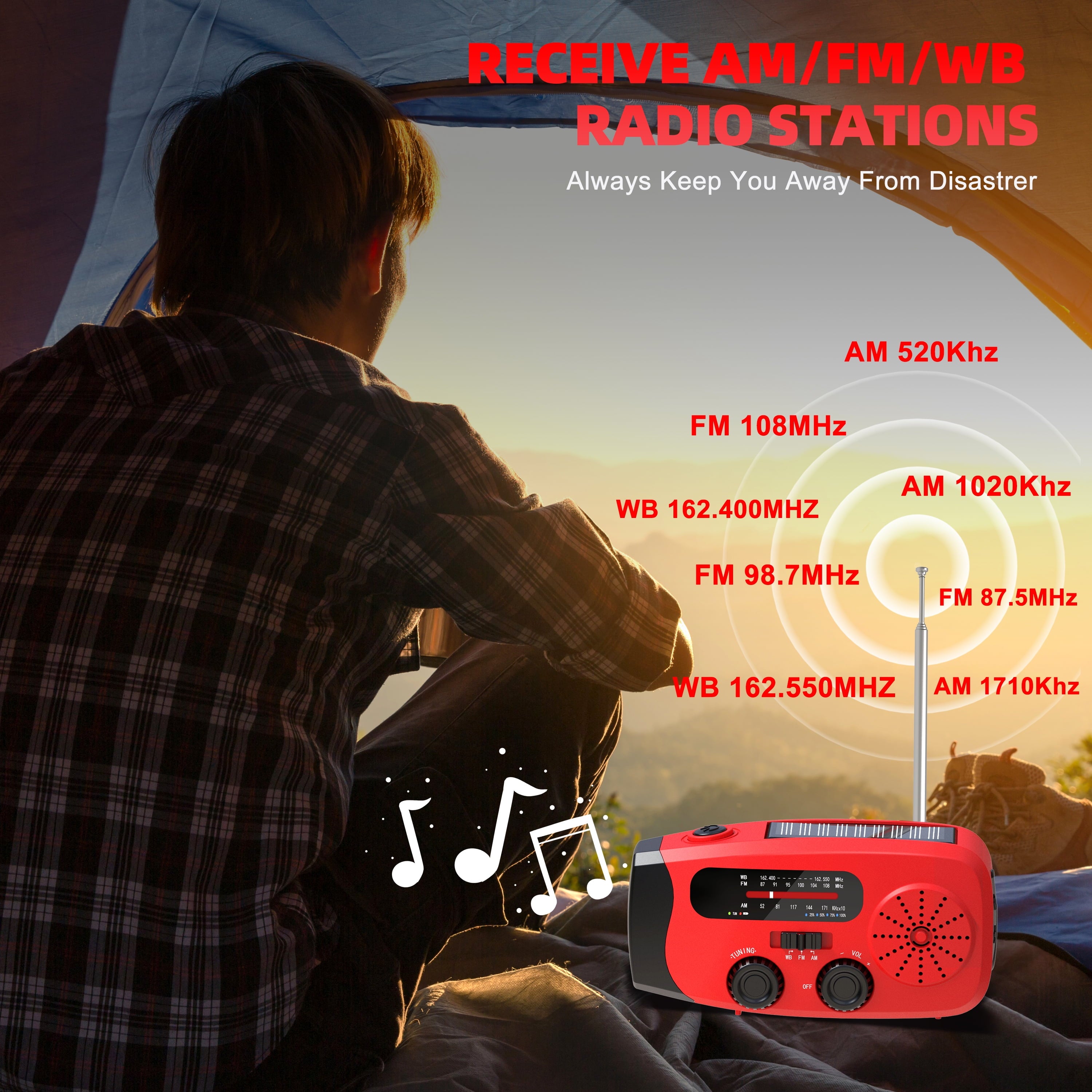 Emergency Hand Crank Radio,7400Mwh AM/FM/NOAA Solar Radio with USB Charged and LED Flashlights for Hurricane