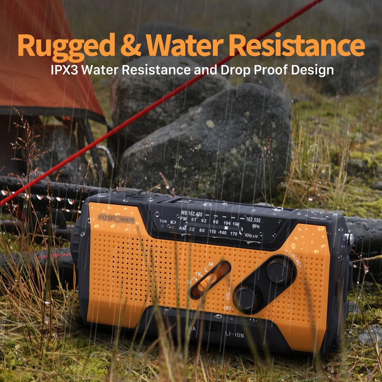 Emergency Solar Crank Portable Radio with LED Flashlight & USB Port, Black